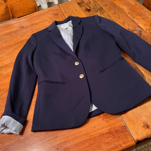 J. Crew Women’s Navy Schoolboy Wool Spandex Blazer Jacket with Gold Buttons 00 - Picture 2 of 8